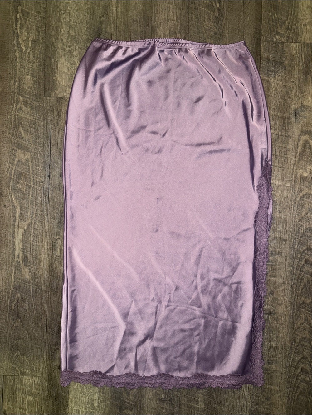 wild fable Lavender Satin Lace-Trim Midi Skirt